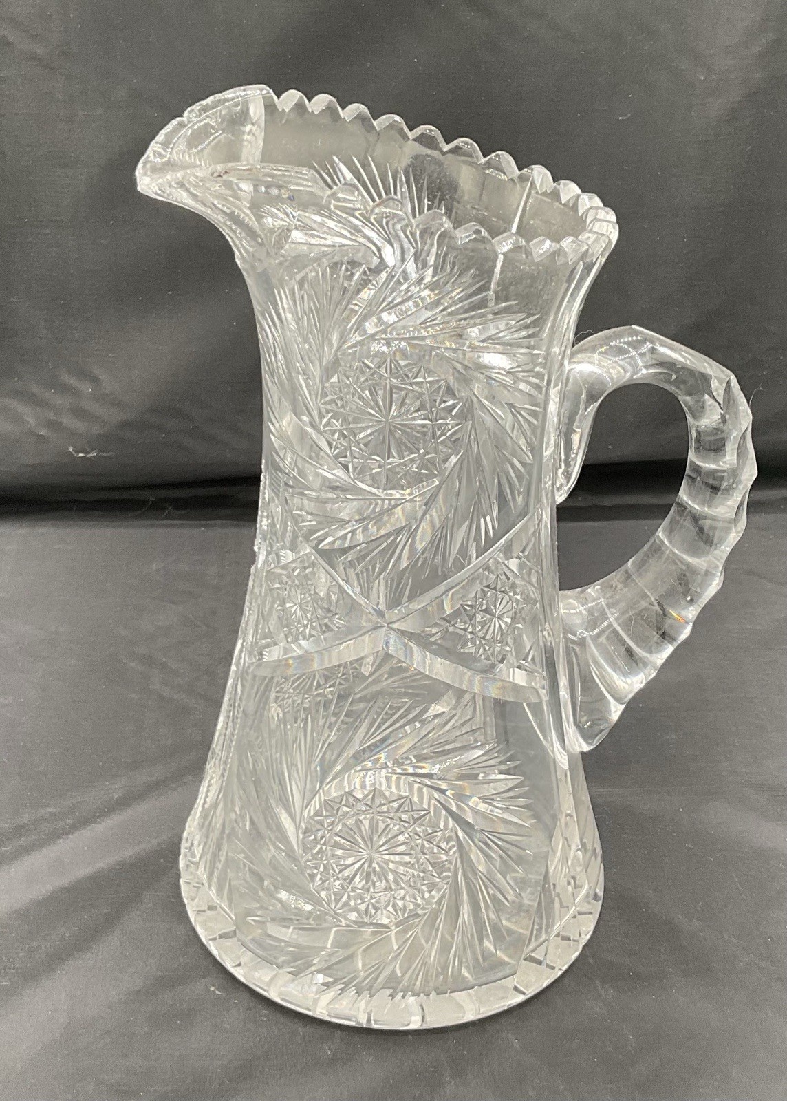 HUGE ABP American Brilliant Period Cut Glass Pitcher Heart Thistle 10"