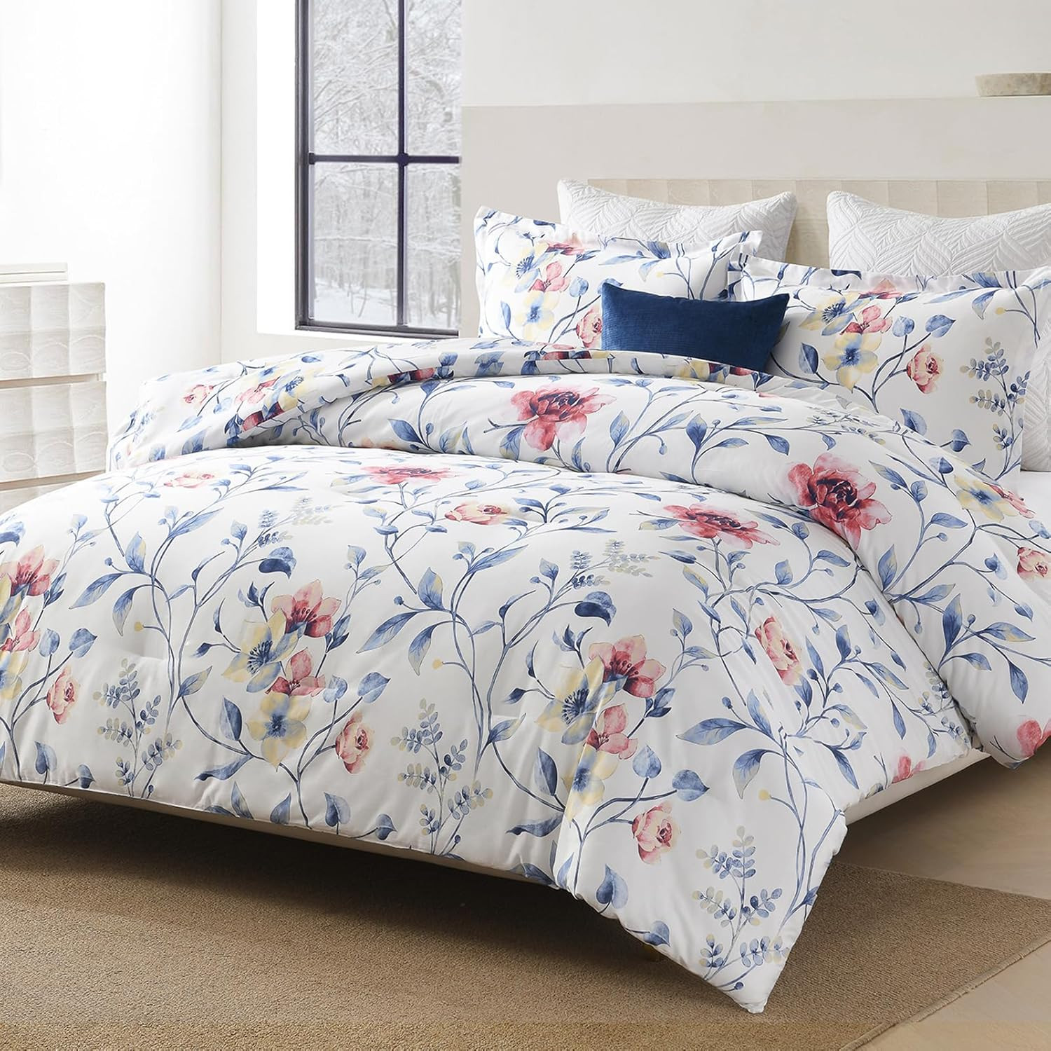 Cotton Comforter Set King Size - 100% Long Staple Cotton Bedding Set, White Comf