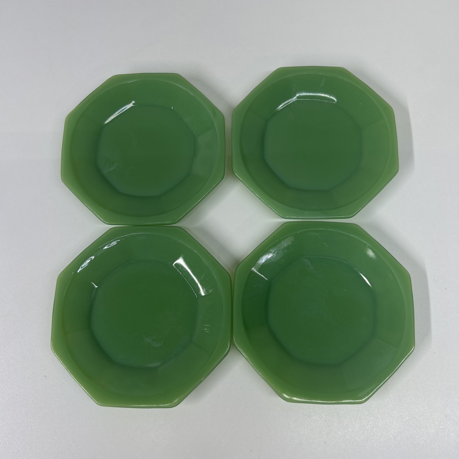 Vintage Akro Agate Jadeite Green Octagonal Children's Plates. 4 1/4" SET of 4