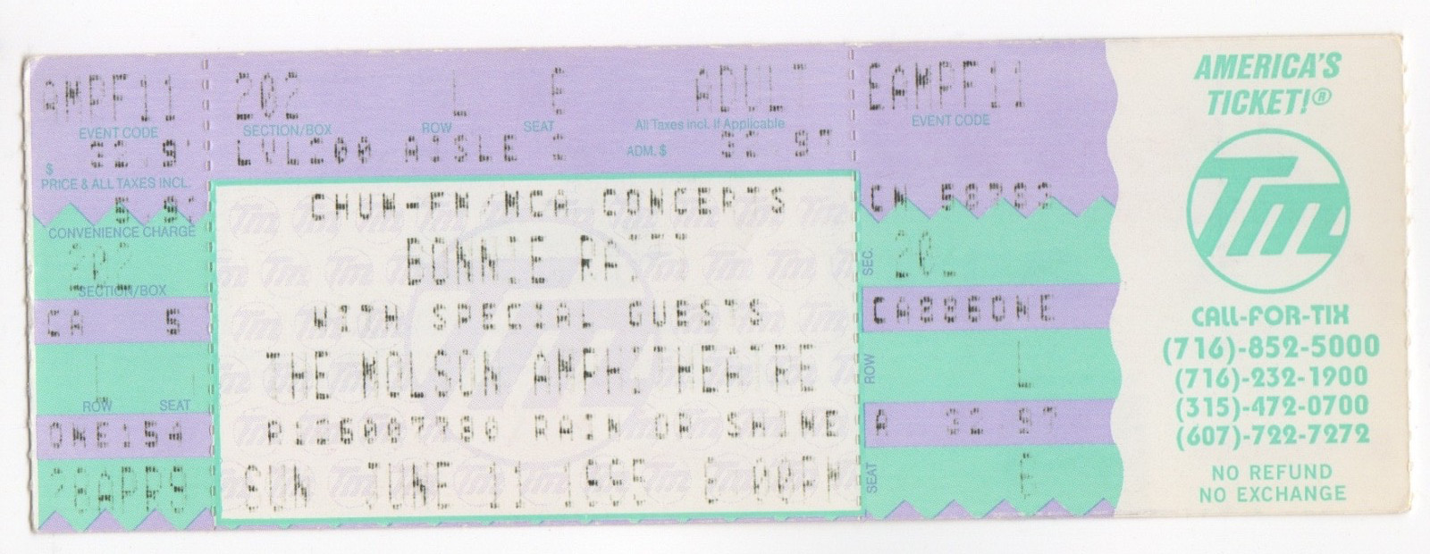 Bonnie Raitt Concert Ticket Stub Molson Amphitheatre June 11 1995