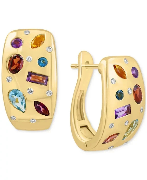 Rainbow Multi-Gemstone Scatter Hoop Earrings (7 ct.t.w.) in 14K Yellow Gold Over