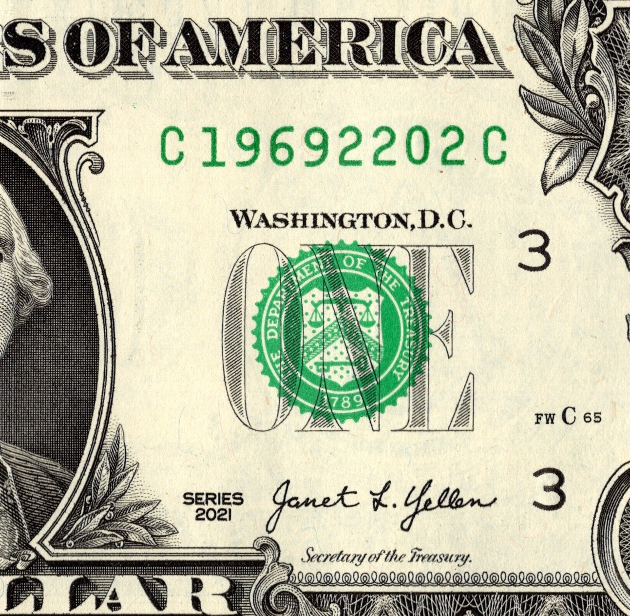 Feb 22 1969 Birthday note Fancy Serial Number One Dollar bill C19692202C