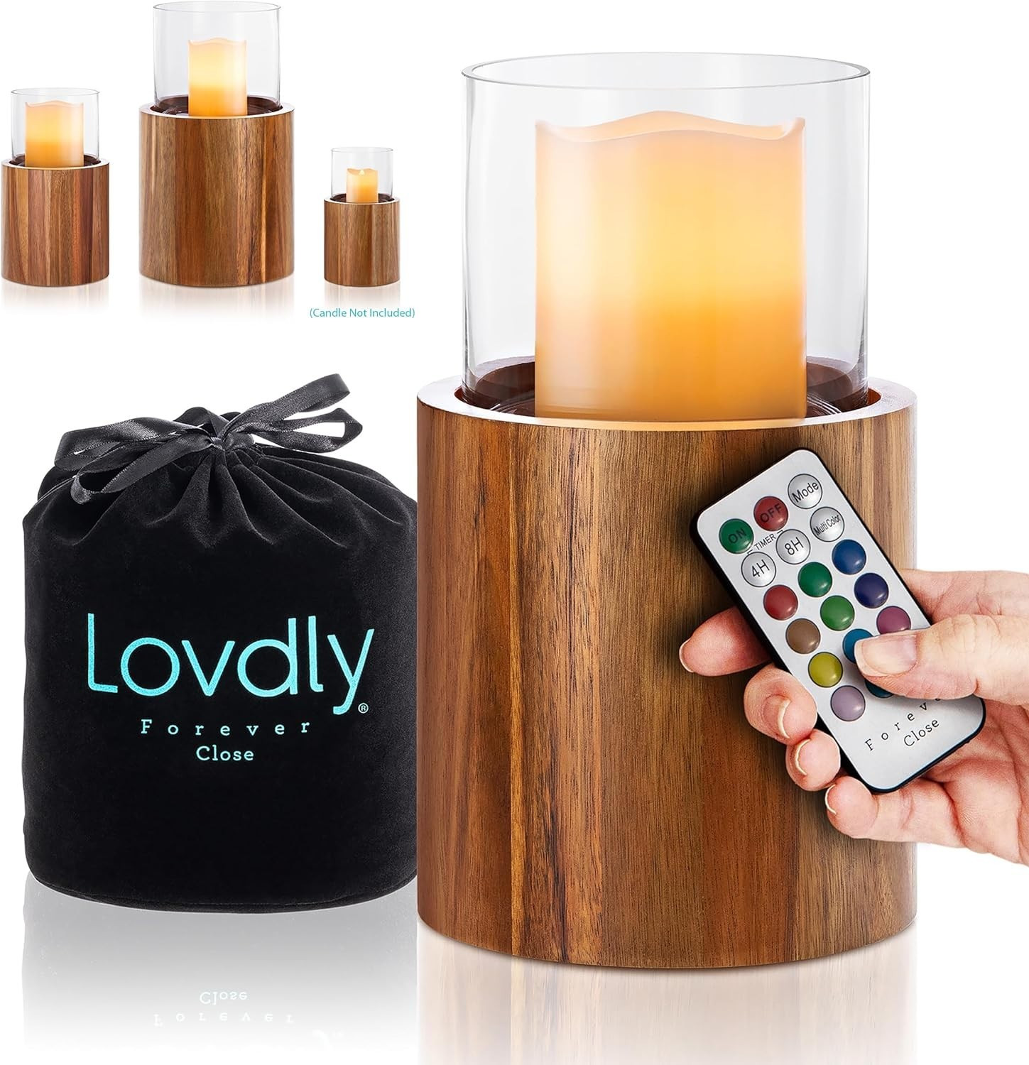 Lovdly Cremation Urn With LED Flameless Wax Candle 9” H x 5.5” W - Medium Acacia