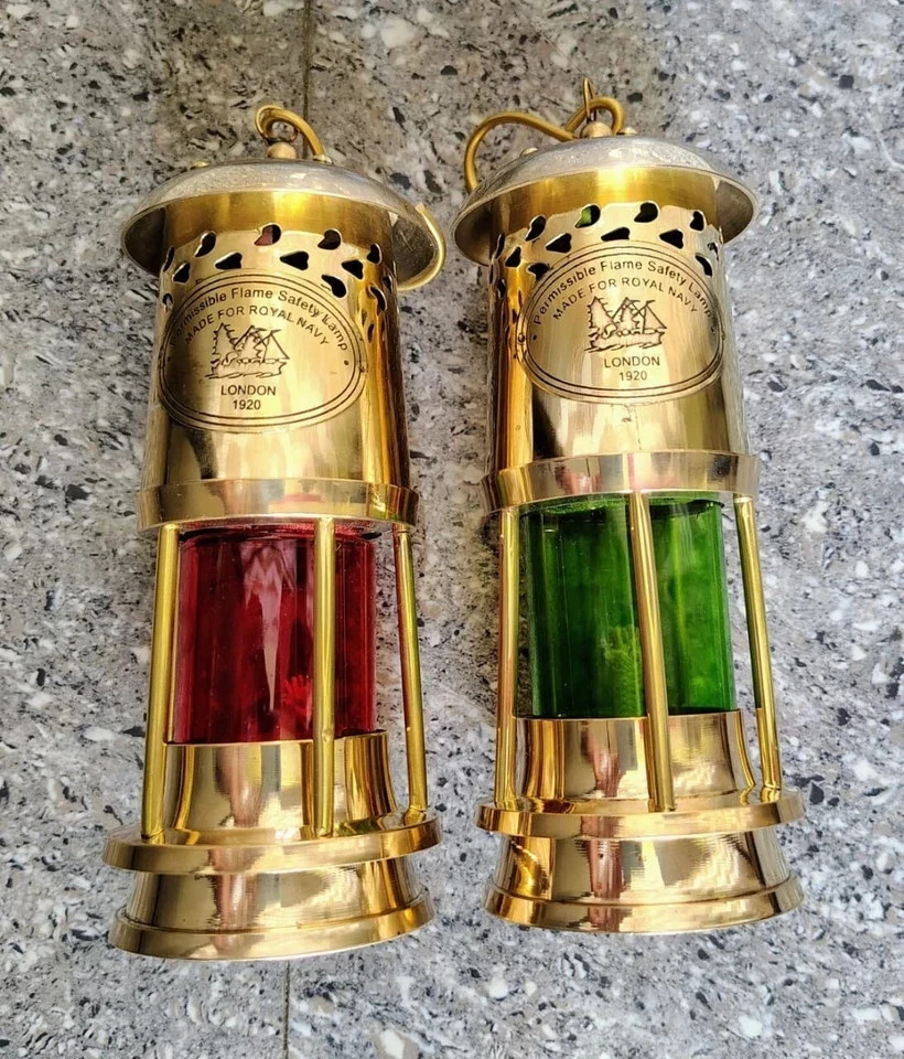 New Designer Brass Ship Lanterns (2) – Nautical Red Maritime Boat Lights