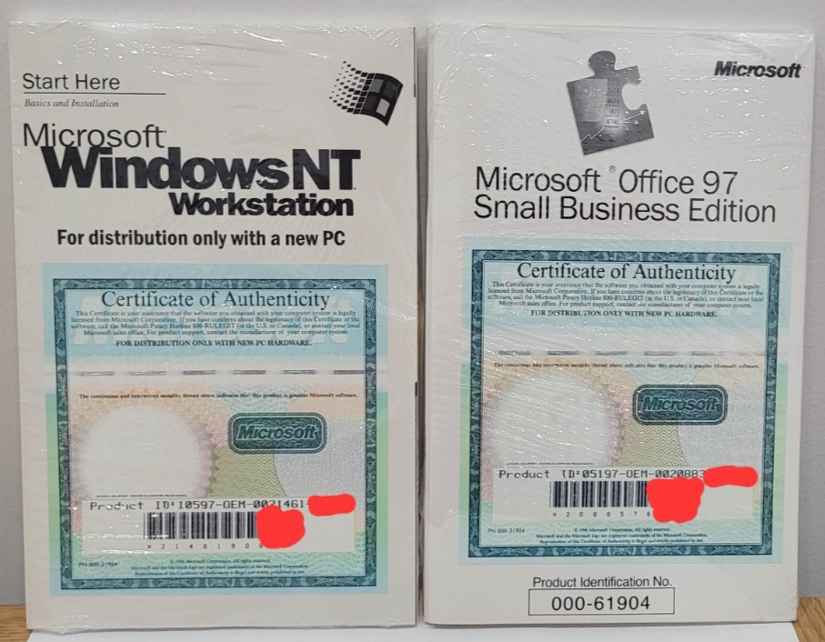 Vintage MICROSOFT WINDOWS NT 4.0 Workstation  W/Key CD PLUS Office 97 Small Biz