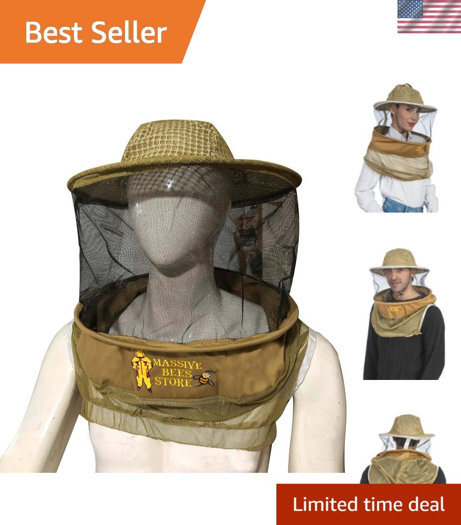 Khaki Three-Layer Beekeeping Veil with Round Hat - Ultimate Sting Protection