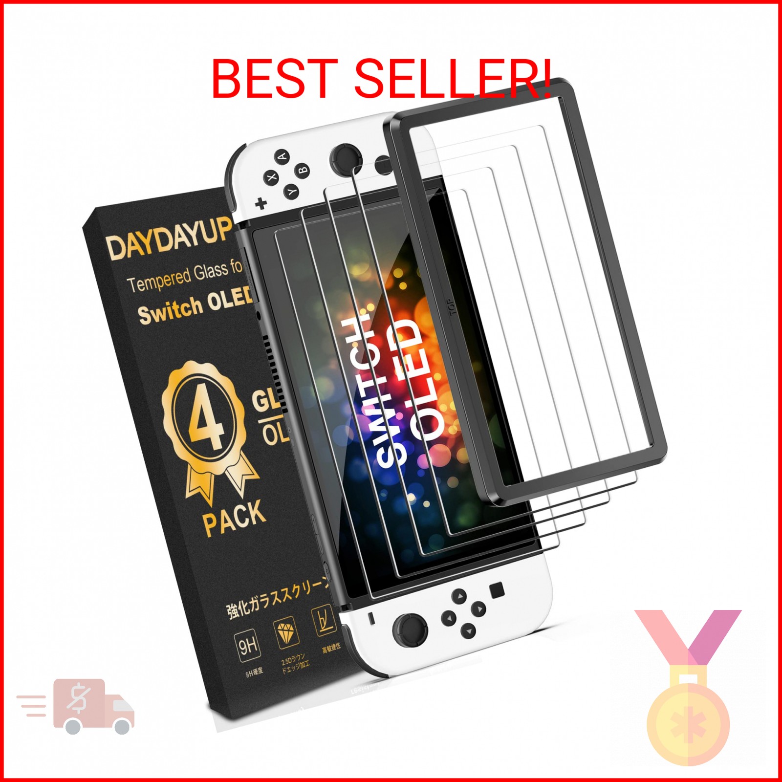 daydayup [4 Pack] Tempered Glass Screen Protector Compatible with Nintendo Switc