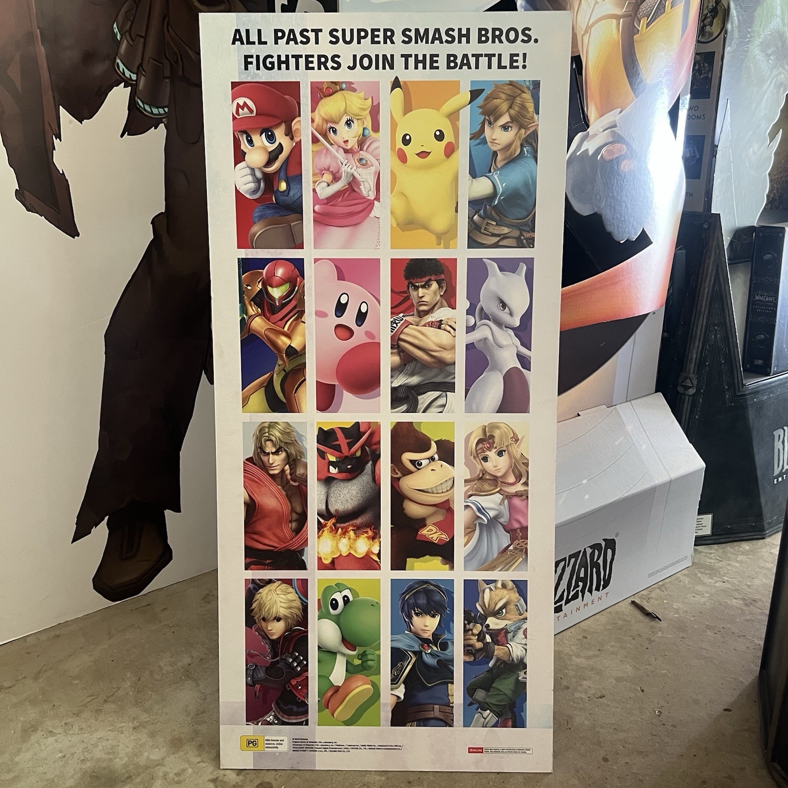 Nintendo Switch Super Smash Bros Ultimate Store Display Sign Mario Pikachu