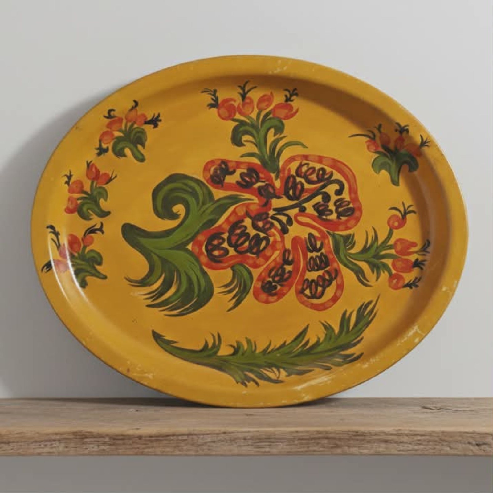 Hand Painted Tray Decorative Folk Art Norwegian Style Vintage Hawaiian Floral