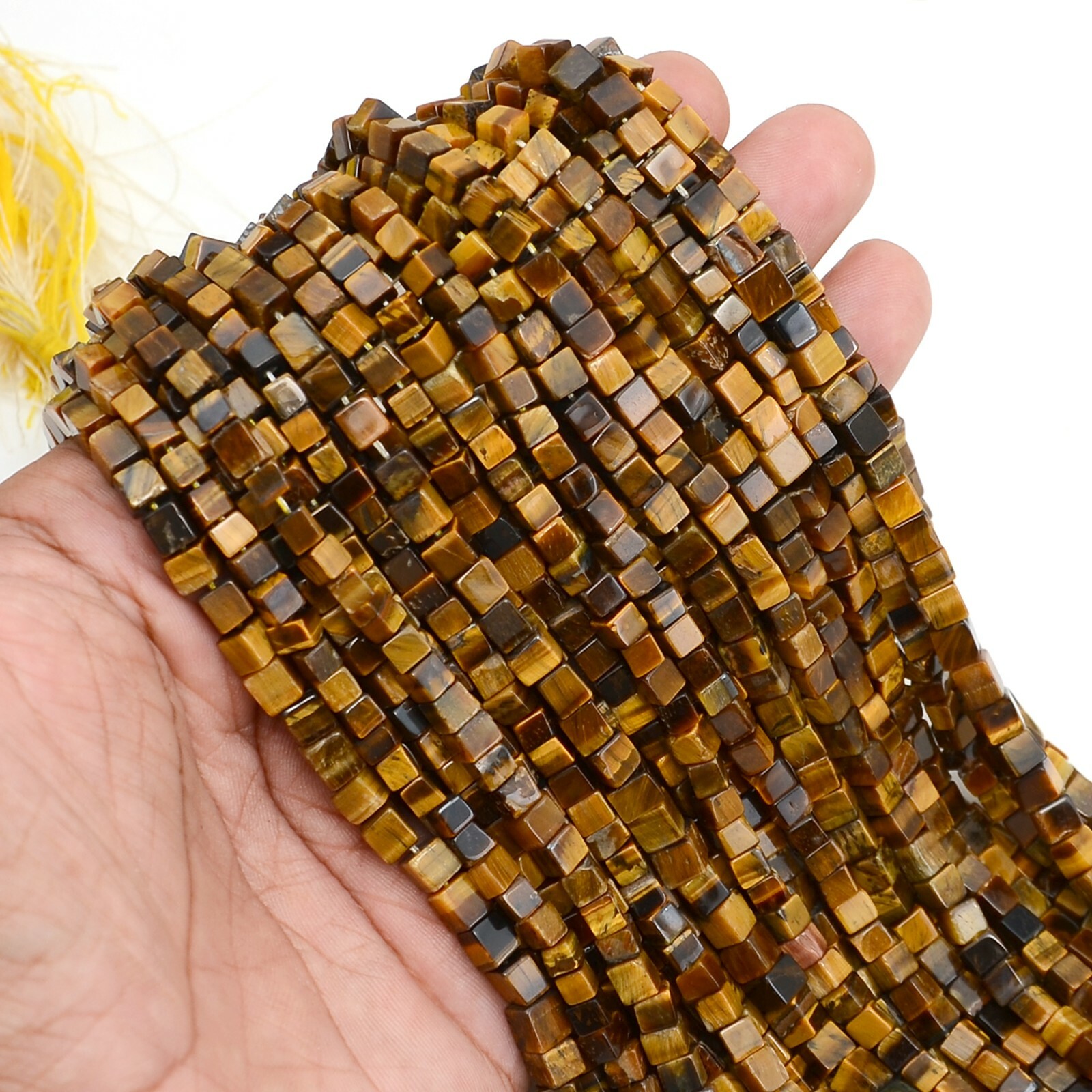 Tiger's Eye Cube Shape Beads 13 Inch Strand Natural Gemstone Jewelry Wholesale