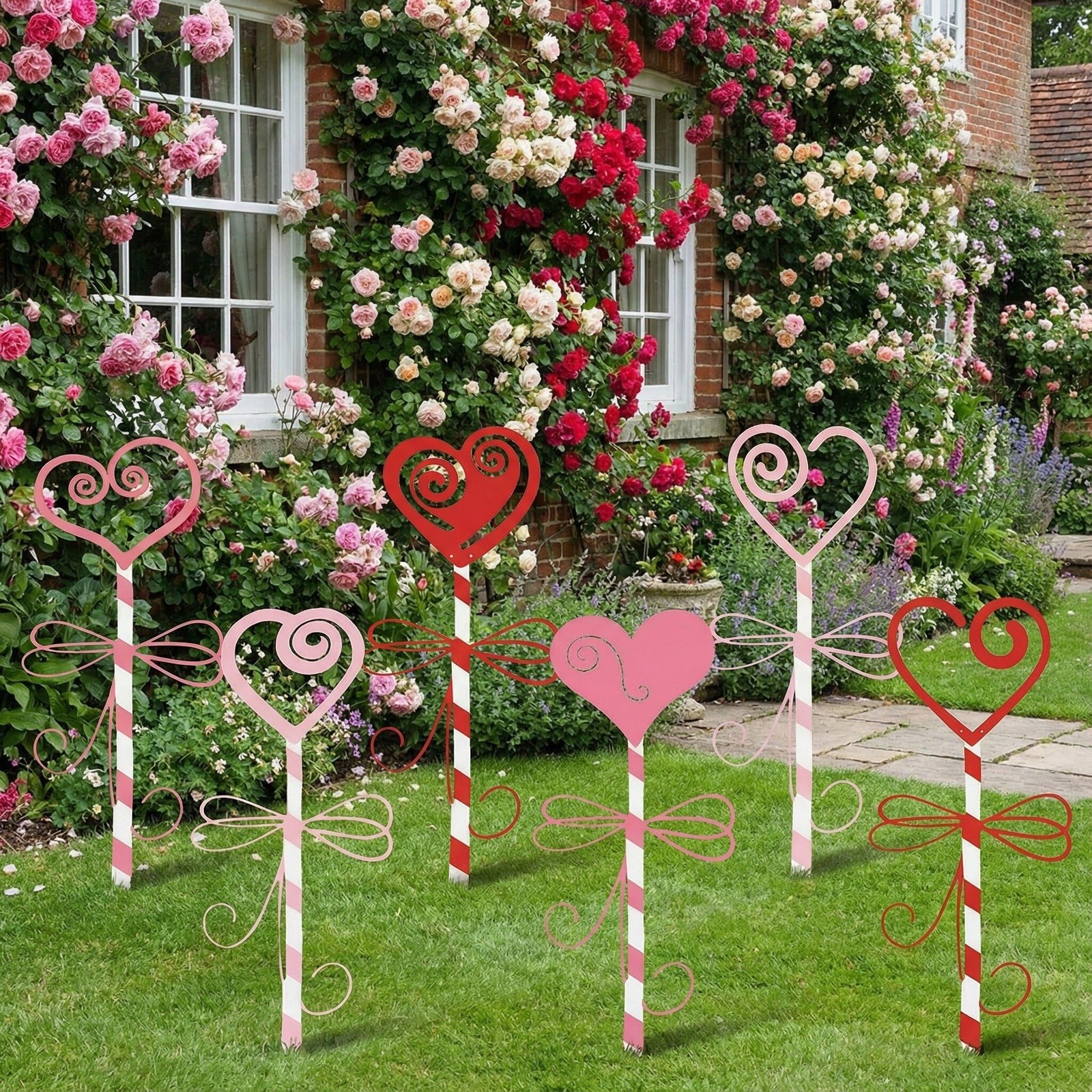 6 Pcs 14.6" Valentine's Day Metal Yard Stakes Large Metal Heart Garden Stakes...