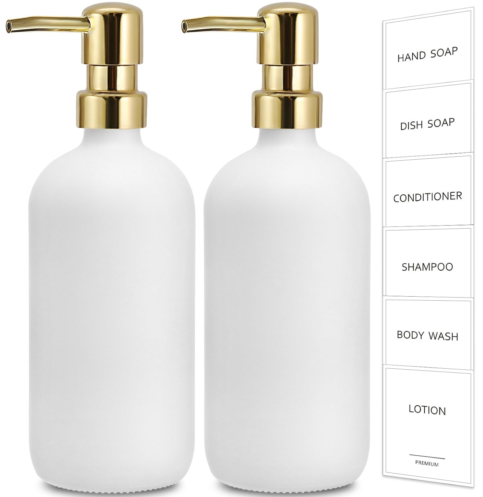 GMISUN White 2-Pack Glass Soap Dispenser Gold Pump 17oz Bathroom Kitchen