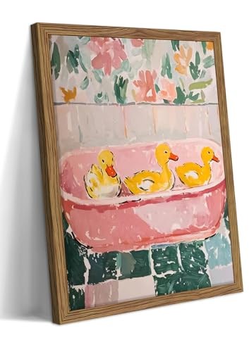 Funny Bathroom Wall Art Decor, Yellow Duck in 16"L x 12"W Yellow duck Framed