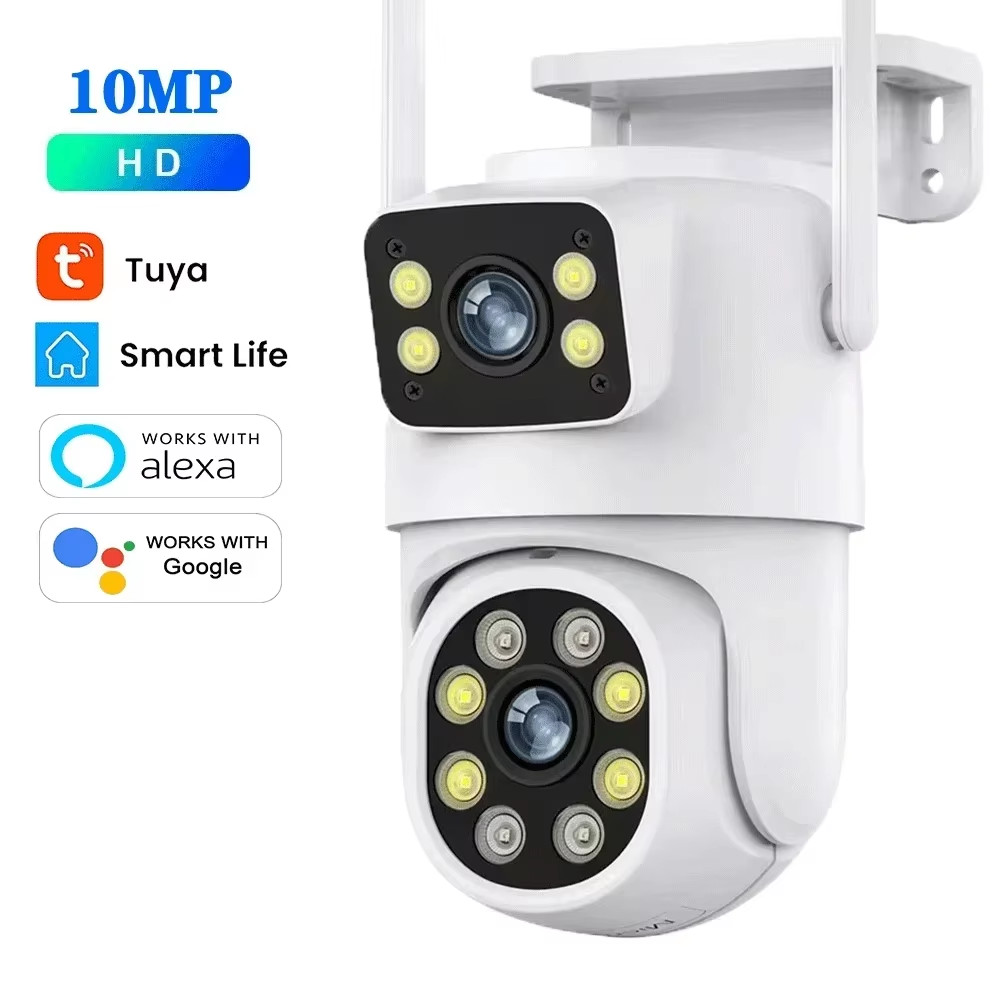 10MP Dual Lens Tuya Wifi Camera PTZ Outdoor 4K Wireless Dual Screen Security Cam