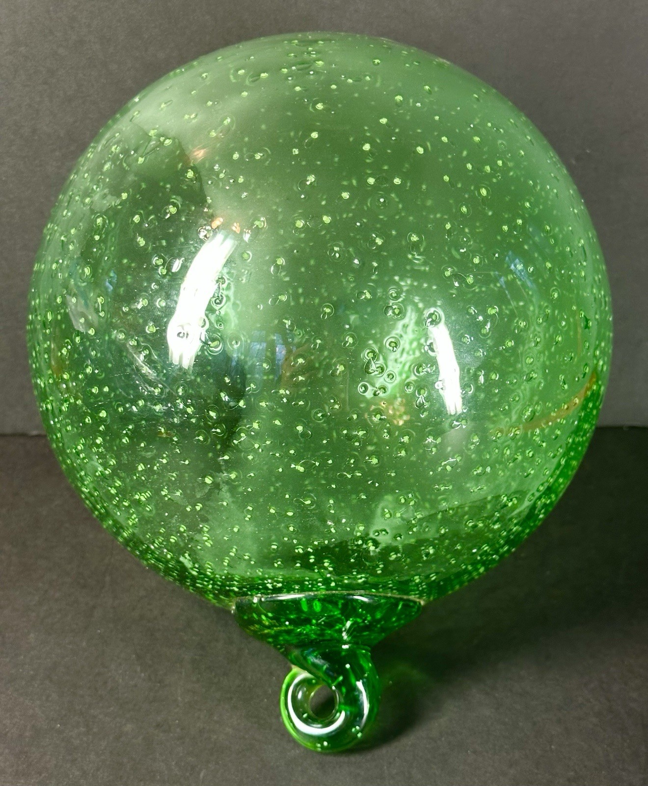 Antique Maritime Green Glass Fishing Float Buoy Ball Hand Blown 20cm 8" Japan