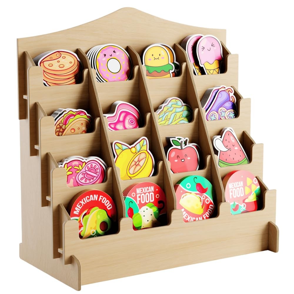 HOTCAN Curved Pocket Display Stand for 4" Stickers & Brochures - 5-Tier Wood