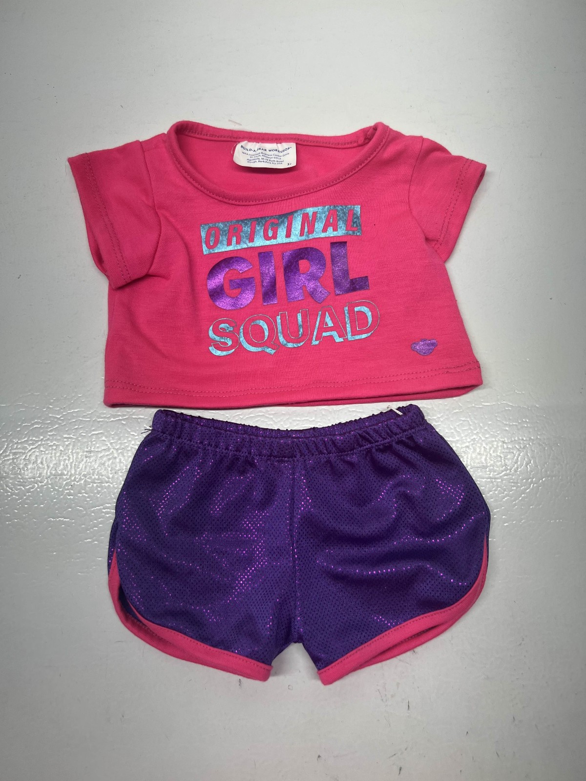 Build-a-Bear Workshop Outift Retired Original Girl Squad Pink Top Purple Shorts