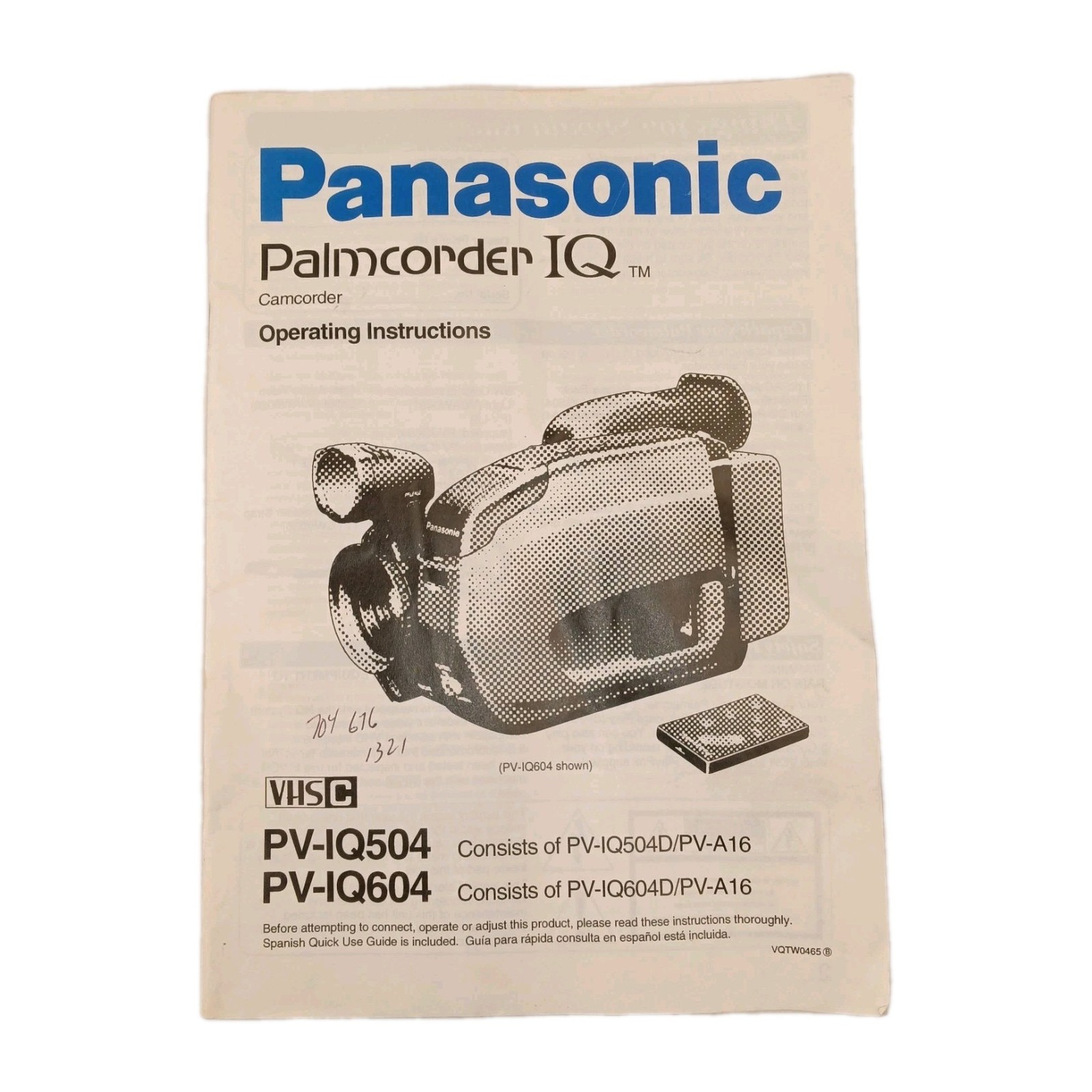 Panasonic Palmcorder IQ Camcorder, Operations Manual PV-IQ504/604