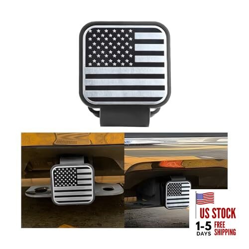 Trailer Hitch Cover for 2" Receiver, Rubber American Flag Tow Hitch Silver