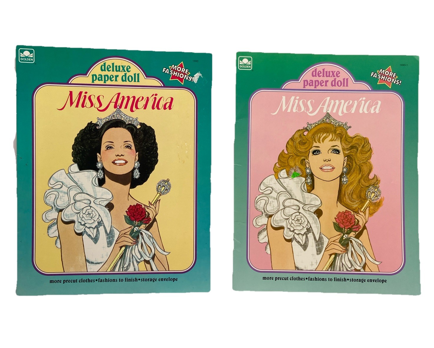 2 Vintage 90s Identical Miss America Golden Paper Doll Books Blonde Brunette{140