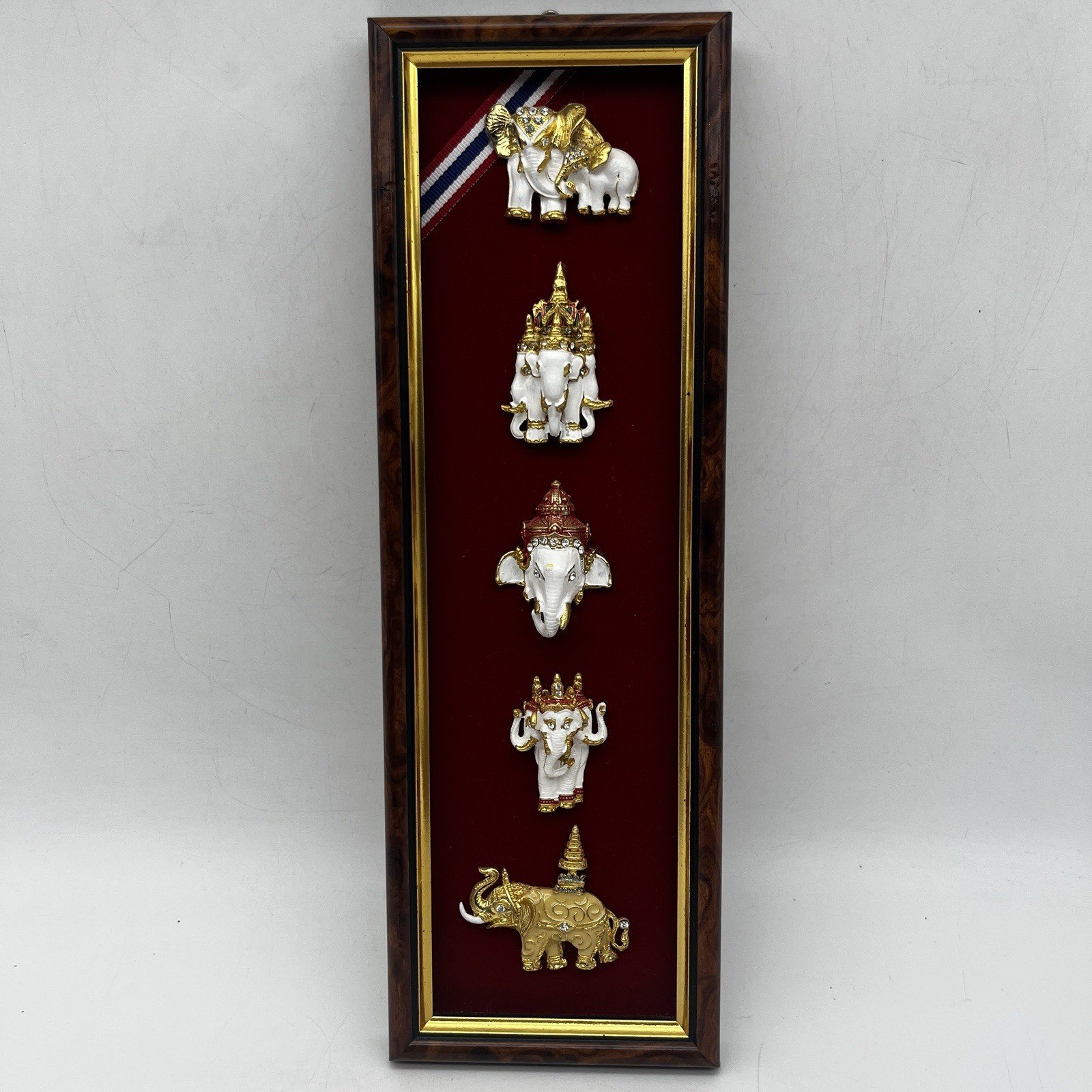 Thai Style Wall Art 3D Elephants Enamel Rhinestones Gold