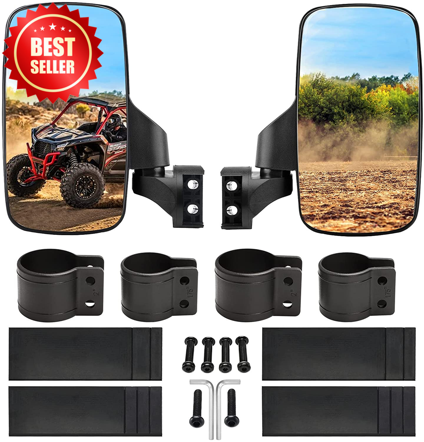 Upgraded Adjustable UTV Side Mirror Set 1.75 or 2 Inch Roll Bar High Impact US