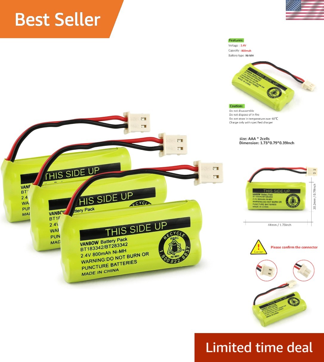 Reliable 2.4V 800mAh Ni-MH Phone Batteries - Compatible with AT&T & VTech Models