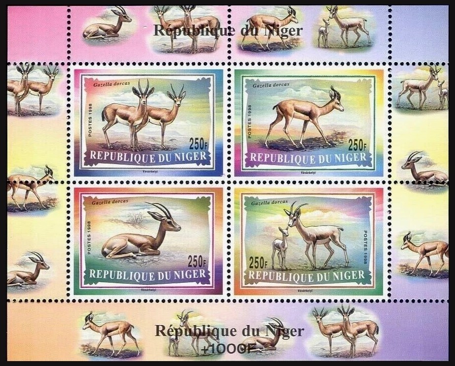 Niger 1998 MNH SS, Sc 983-986b, WWF, Dorcas Gazella, Wild Animals