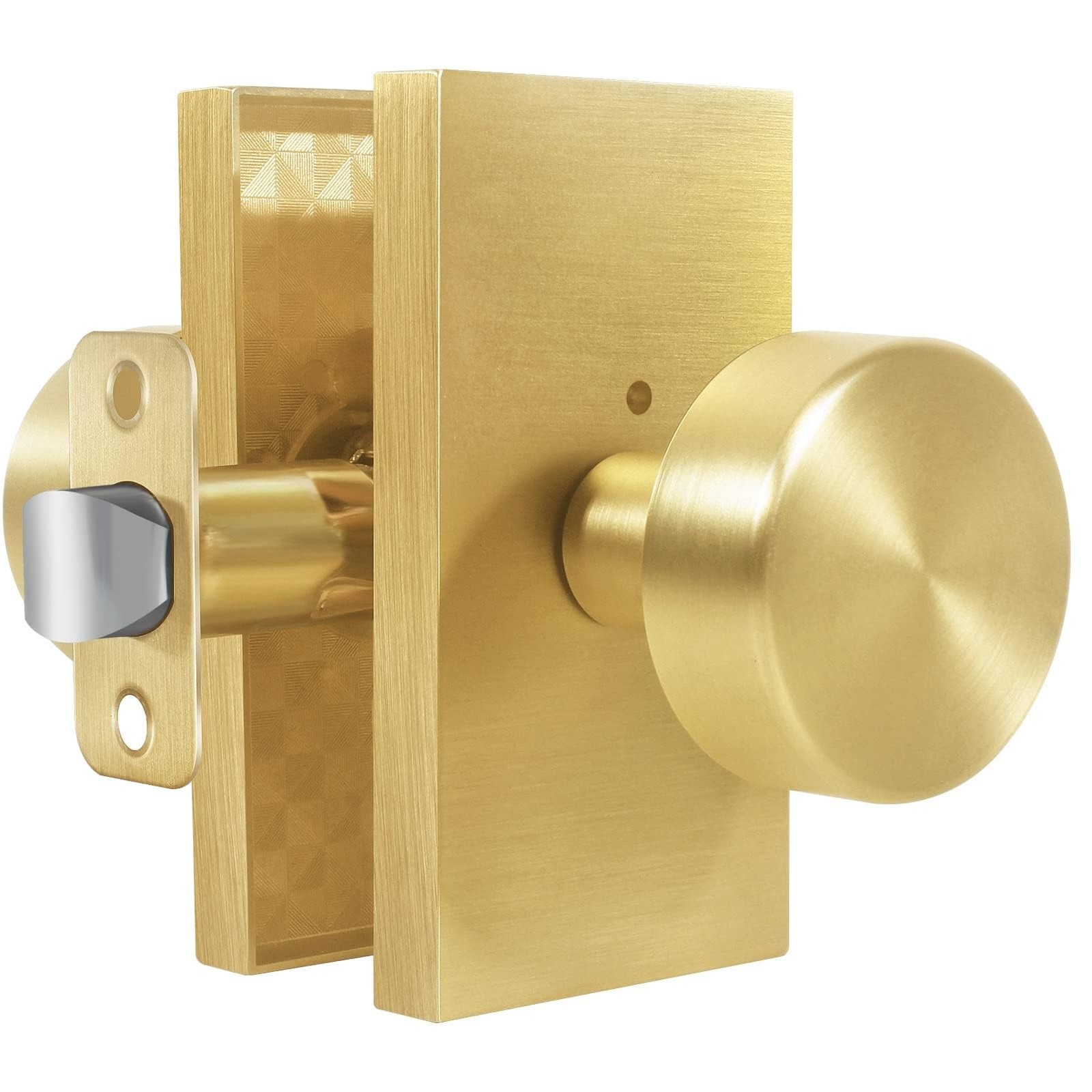 Satin Brass Zinc Alloy Privacy Door Knob with Lock, Heavy-Duty Round Handle w...