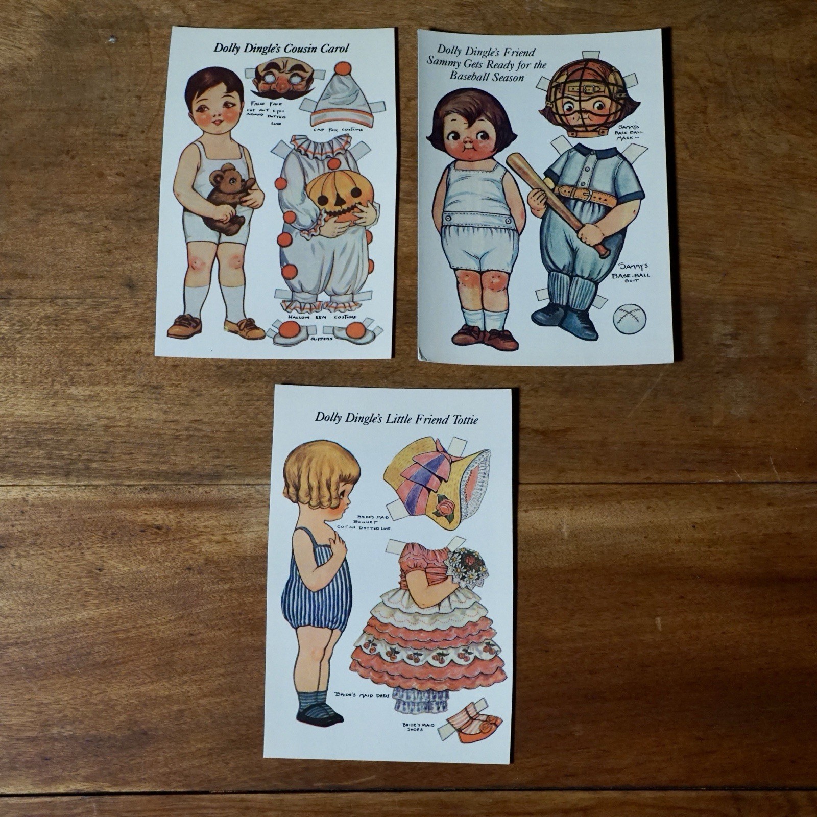 Dolly Dingle Postcard Lot of 3 Paper Doll w Outfit 1984 Grace G Drayton Unposted
