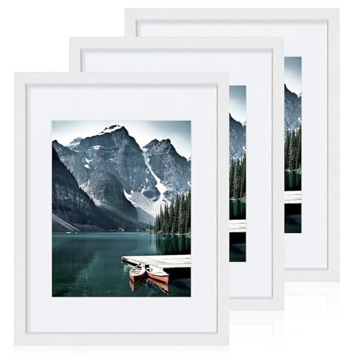 11x14 Picture Frames set of 3, Made of Glass and Wooden Photo 11x14 in White