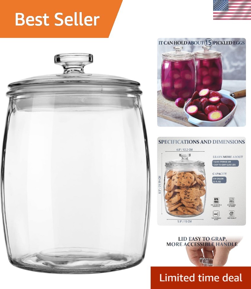 Elegant 0.5 Gallon Wide Mouth Apothecary Jar - Airtight Glass Storage Container