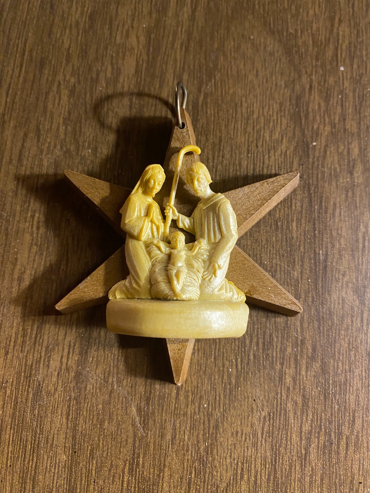 Vintage Hard Plastic Religious Manger Christmas Ornament 2.5" Italy