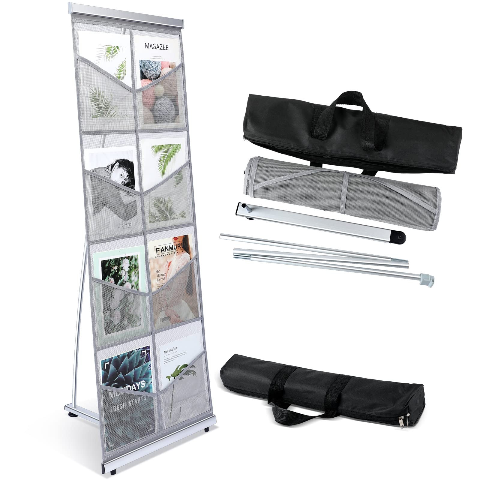 Outus Mesh Literature Brochure Holder 8 Pocket Portable Magazine Display Stand