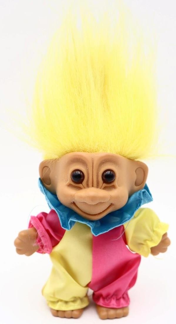 Vintage 1990s RUSS 4 1/4" Troll Doll "Clown" Yellow Hair