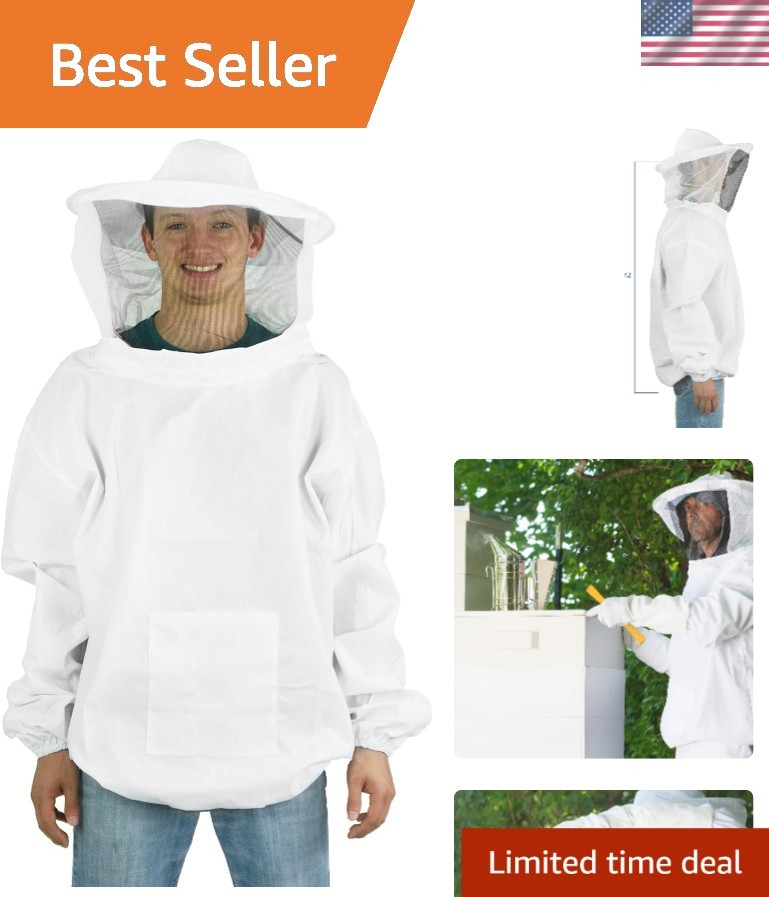 Professional White Large Beekeeping Suit, Jacket, Pull Over, Smock with Veil,