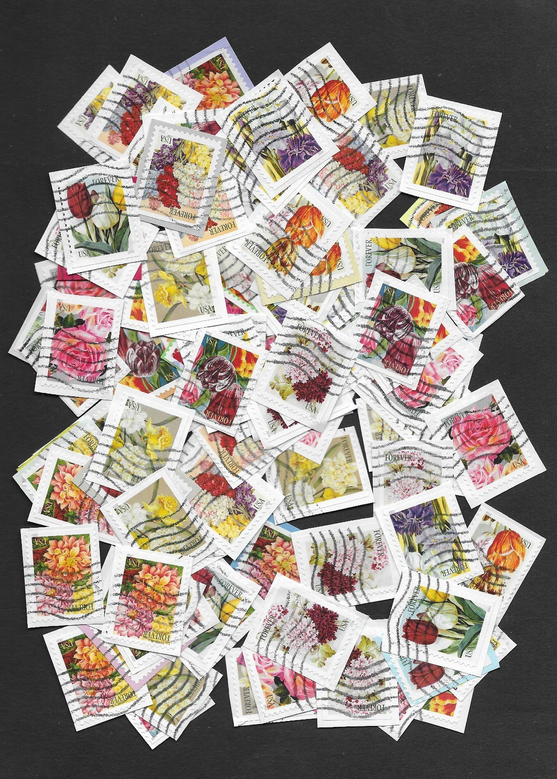 100 Botanical Art Forever Stamps - USED on Paper #5042-5051