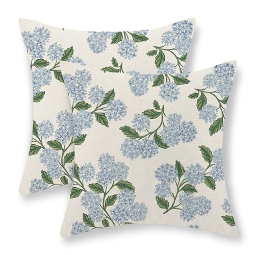 Hydrangea Floral Pillow Covers 20x20 20" x 20" (Pack of 2) Blue Green Hydrangea