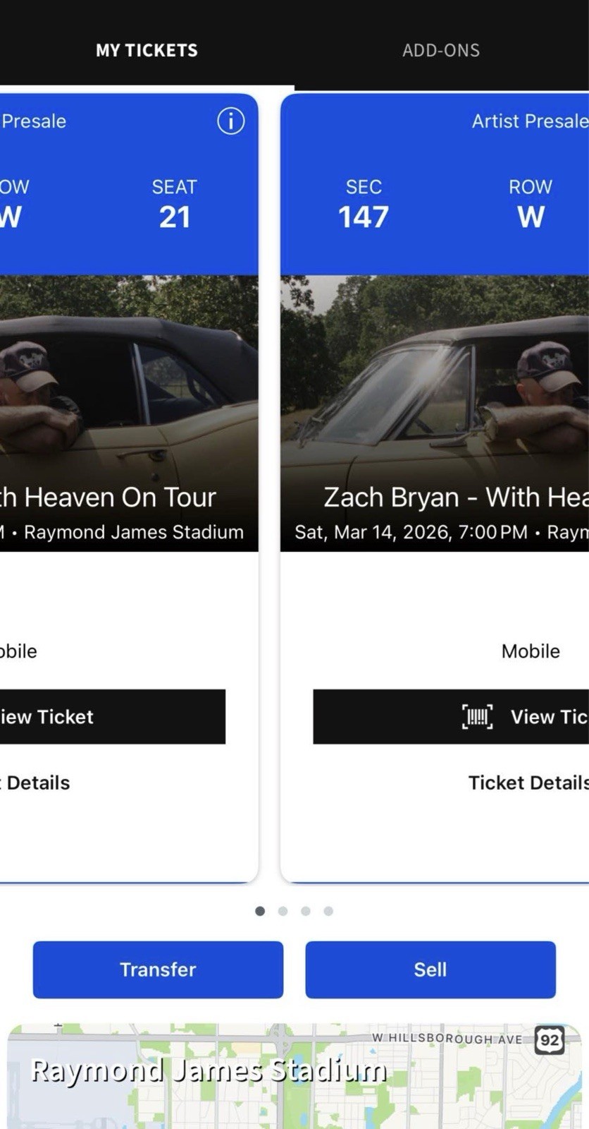 2 Tickets to ZACH BRYAN!  March 14th @ 7pm in Tampa, 147 Row W Seats 21 and 22!