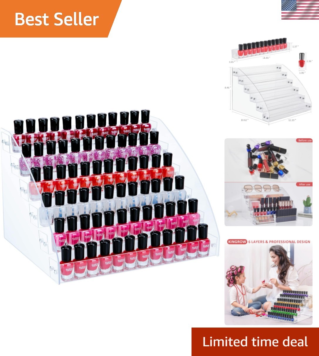 Nail Polish Organizer Holder Rack 6 Layers Acrylic Display Rack Eyeglasses Sh...
