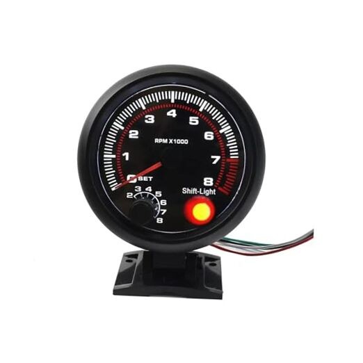 Universal 3.75" 12V White LED Backlit Tachometer Gauge with Red Shift Light 