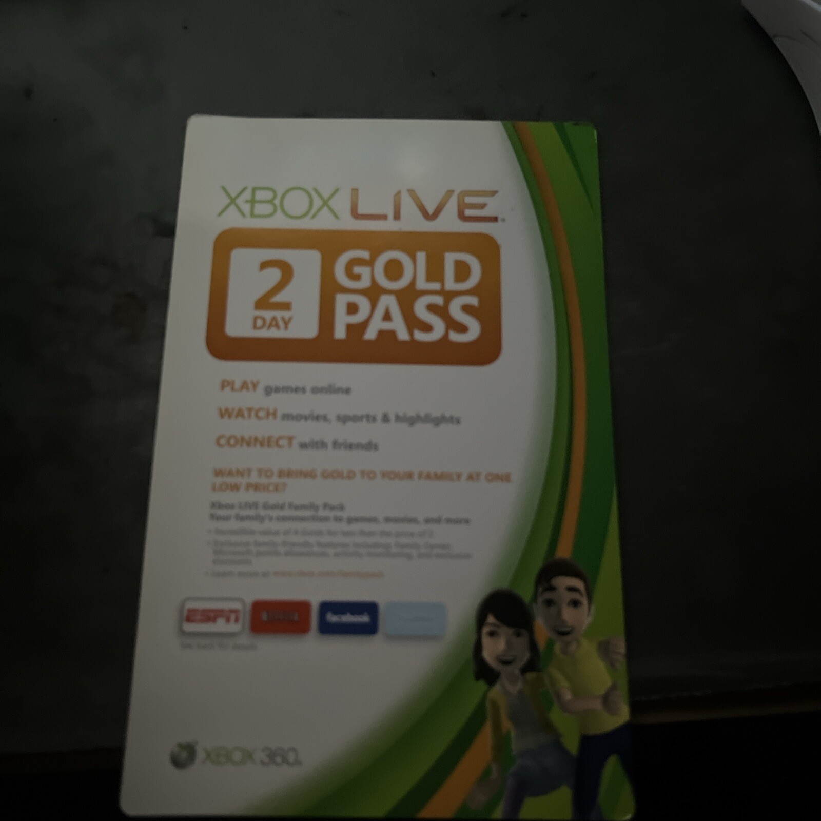 XBOX 360 Xbox Live 2 Day Gold Pass Card 2010 Unused NEW