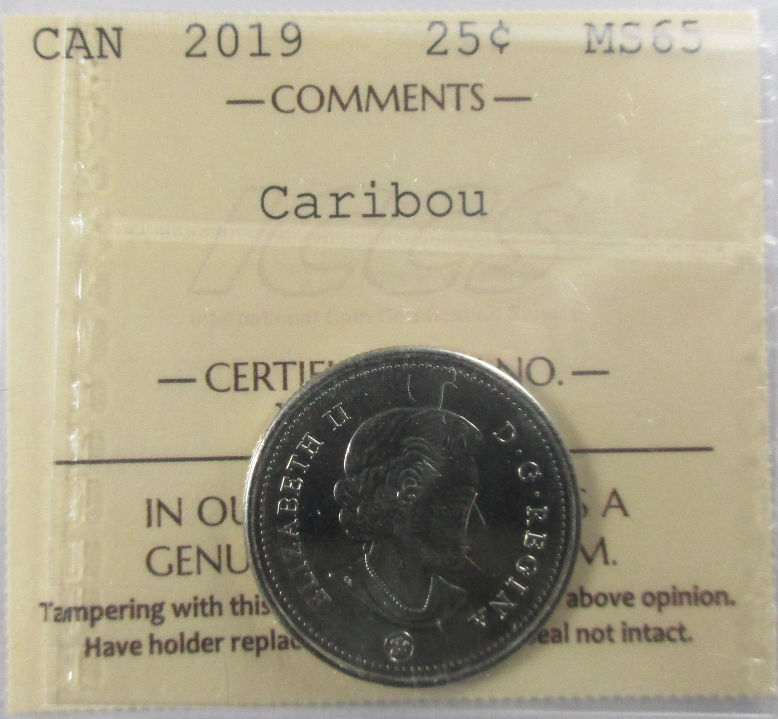 2019 Canada Twenty-Five Cent - Caribou - ICCS MS-65