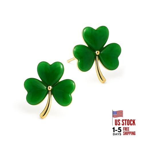  Lucky Green Clover Stud Earrings for Women, Small Cute St Patricks Day 
