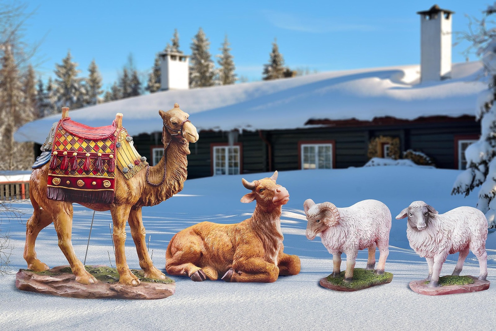 Four Piece Animal Set for Outdoor Christmas Nativity Scene  37" Tall, Colorfu...