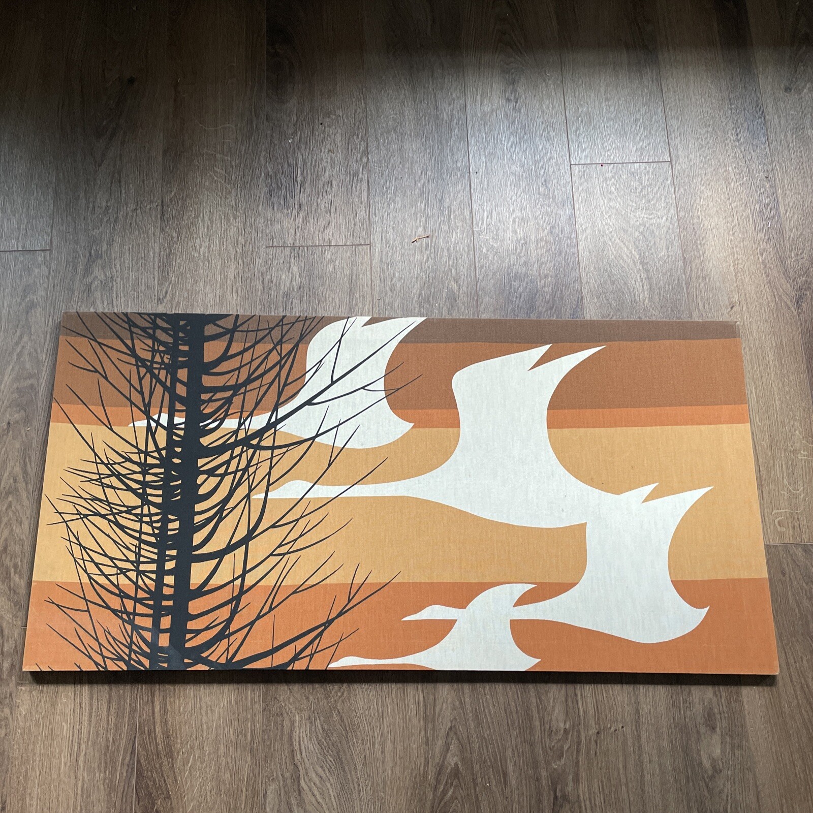 Vintage Mid Century Canvas Tapestry Textile Wall Art - Geese Crane Duck Bird McM