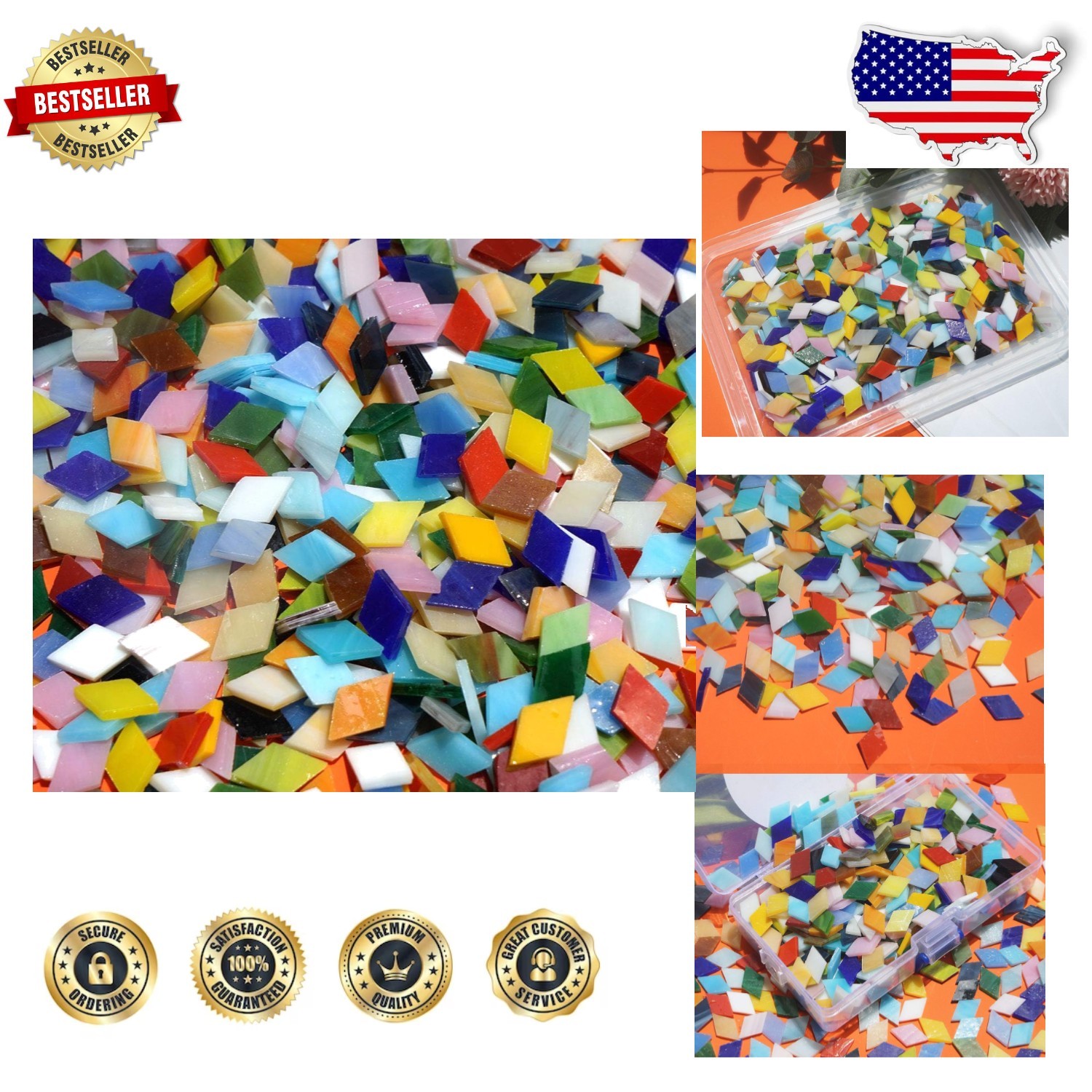 Diamond Glass Mosaic Tiles - 500g Mixed Bright Colors, Pre-cut Rhombus