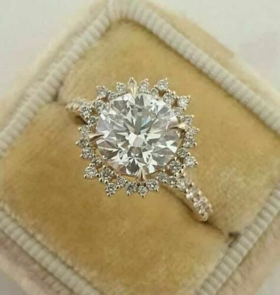 14K White Gold Plated 3CT Round Lab Created Diamond Halo Engagement Wedding Ring