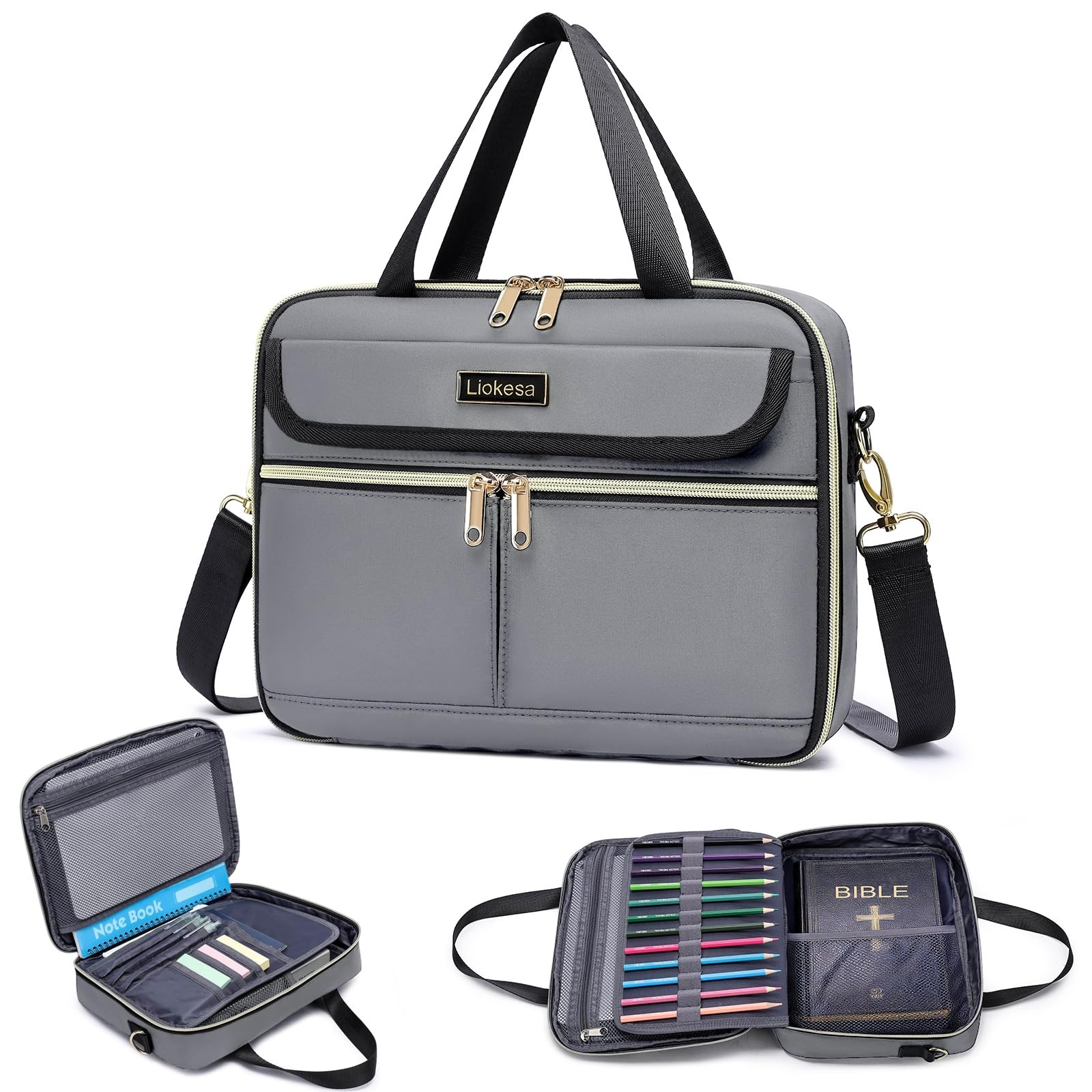 Bible Cover Case for Women, Large Bible Bag with Shoulder Strap, Book Carryin...