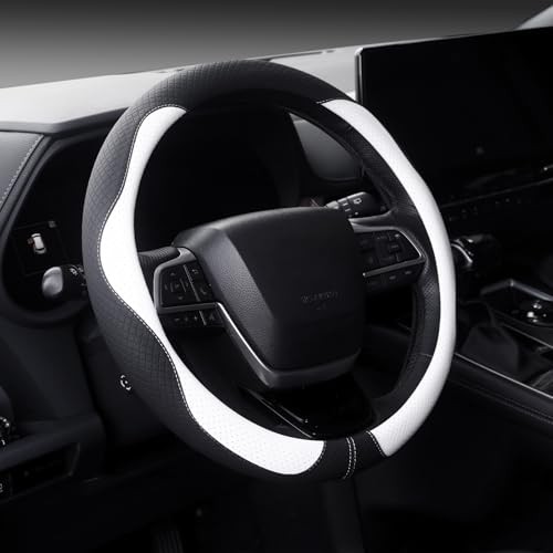 Nappa Leather Steering Wheel Cover, Universal 14.5-15 inch, Anti-Slip white